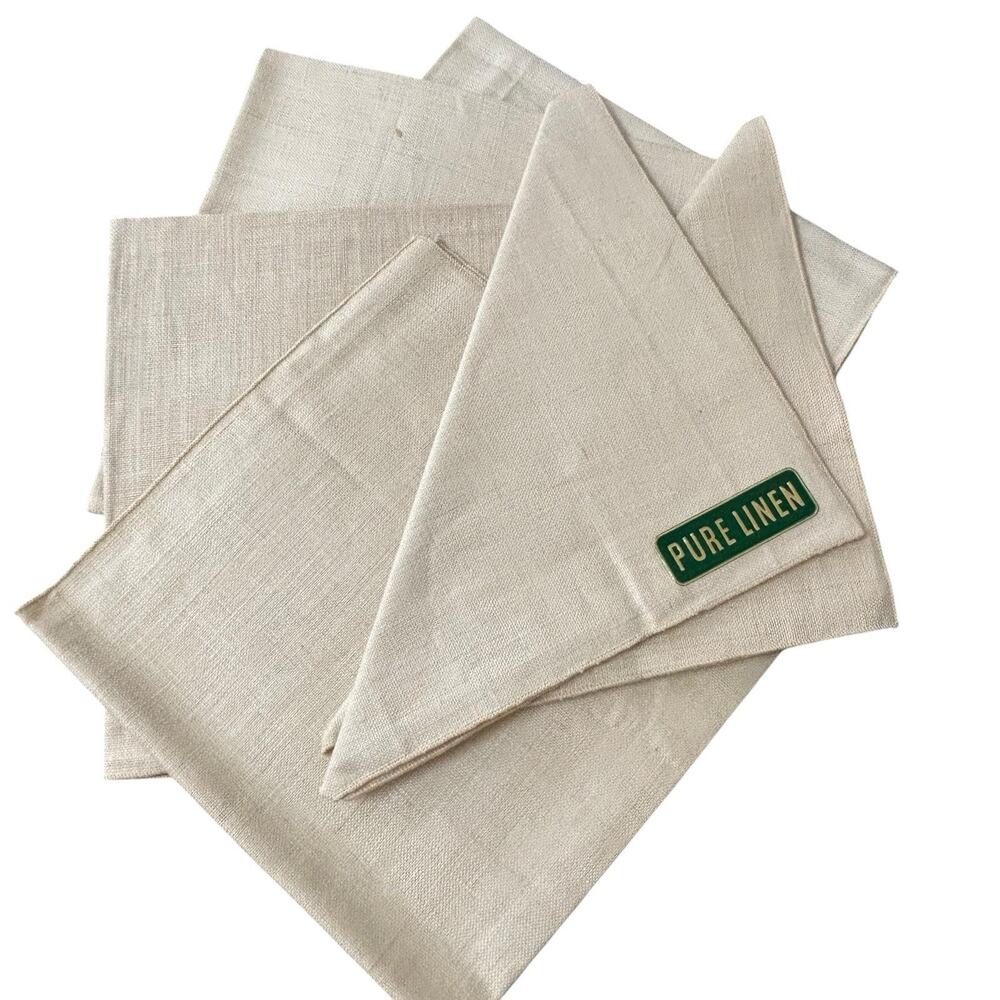 Vintage Kelly Green Pure Linen Tablecloth (52x70) 6 Ivory Linen Napkins NOS* 60s - Picture 3 of 8